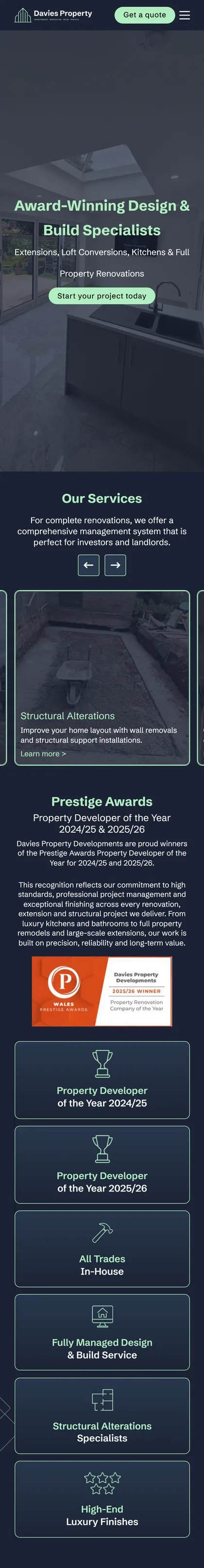 Davies Property Development website on a phone