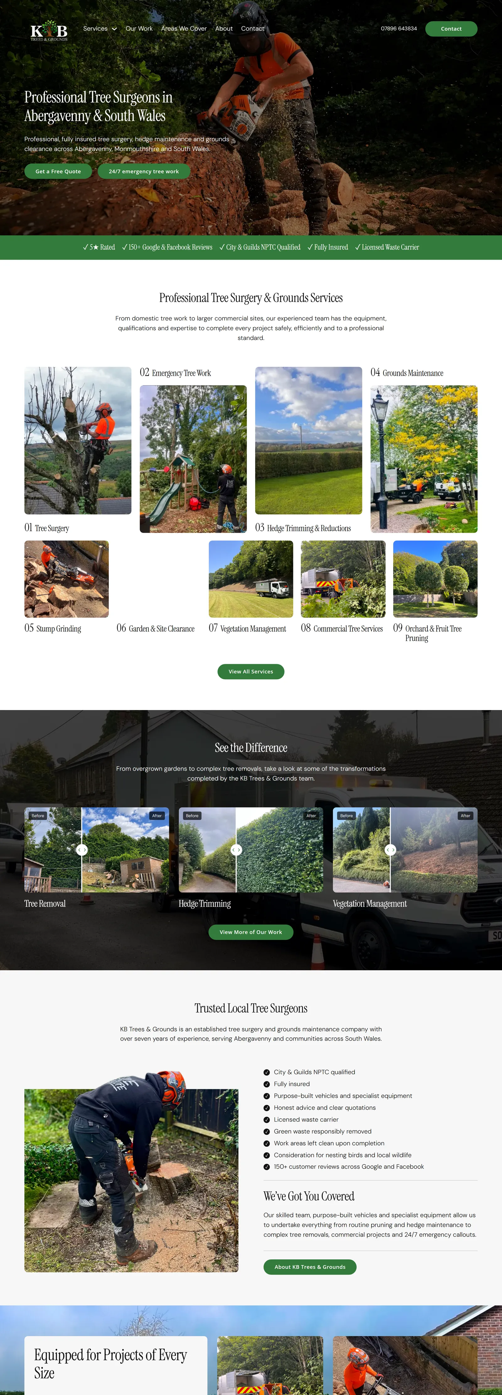 KB Trees & Grounds website on a desktop screen