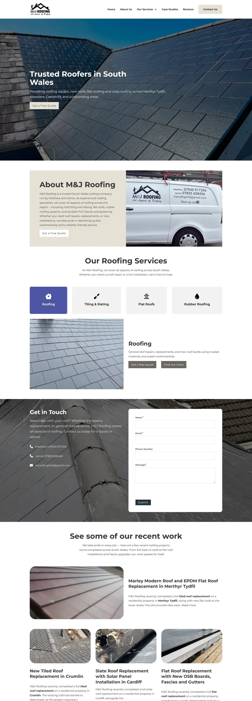 M&J Roofing website